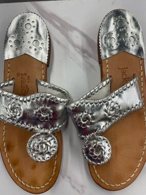 Jack Rogers Silver Metallic Leather Open-Toe Sandals